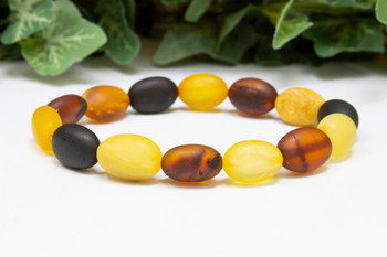 Baltic Amber Honey Cognac, Champagne Dark Cherry, Lemon Matte 10.5-15mm Oval - 7" Strand