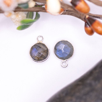 Labradorite / Sterling Silver 9mm Faceted Coin Charm