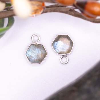 Labradorite Polished Sterling Silver 7mm Faceted Hexagon Charm