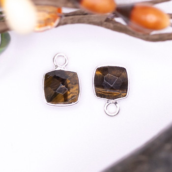 Tiger Eye Polished Sterling Silver 7mm Faceted Square Charm