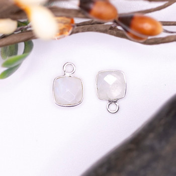 Moonstone / Sterling Silver 7mm Faceted Square Charm