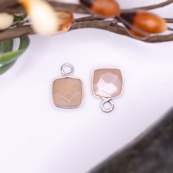 Peach Moonstone / Sterling Silver 7mm Faceted Square Charm