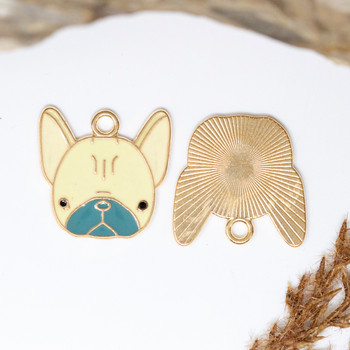 Gold Plated Enamel 22mm Cream and Teal French Bulldog Charm