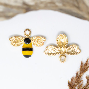 Gold Plated Enamel 17x22mm Yellow and Black Bee Charm