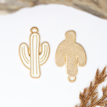 Gold Plated Enamel 26x15mm Cream Cactus Charm