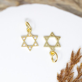 Gold Plated Micro Pave 12mm Star of David Charm