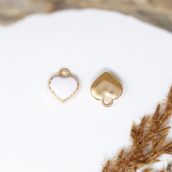 Gold Plated Enamel 7mm White Heart Charm