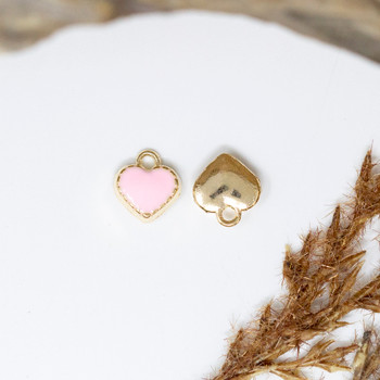 Gold Plated Enamel 7mm Pink Heart Charm