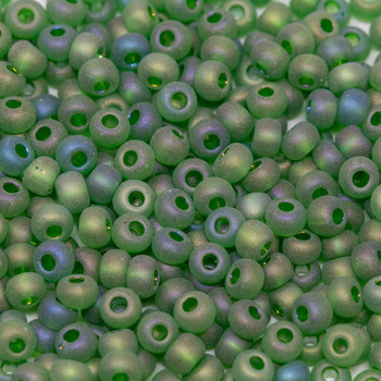 Size 6 Czech Seed Beads -- 682 Kelly Green Rainbow Matte