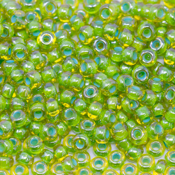 Size 6 Czech Seed Beads -- 744 Citrine / Green Lined