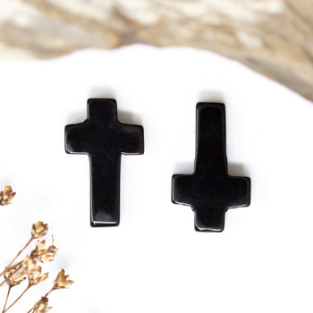 Black Onyx Polished 12x20mm Cross Bead