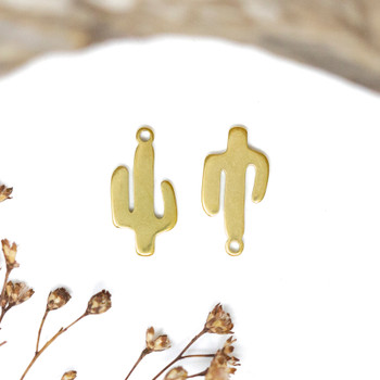 Gold Plated Stainless Steel 16x7mm Cactus Charm