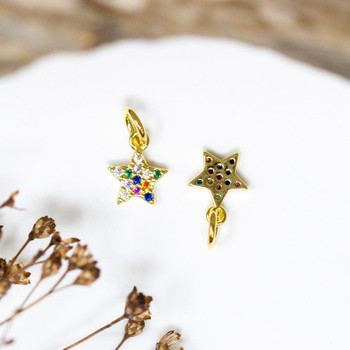 Micro Pave Gold / Multi Color 7mm Star Charm