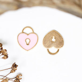 Gold Plated Enamel 13x11mm Pink Heart Lock Charm