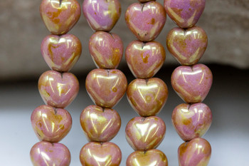 Czech Glass 6mm Heart -- Luster Opaque Rose Gold Topaz