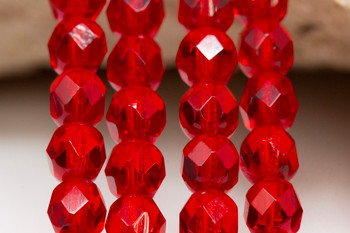 Fire Polish 6mm Faceted Round - Siam Ruby