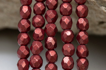 Fire Polish 4mm Faceted Round - Saturated Metallic Merlot