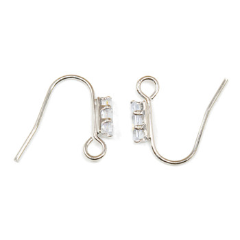 Platinum Plated Micro Pave 16x13mm  Earring Hooks - 1 Pair