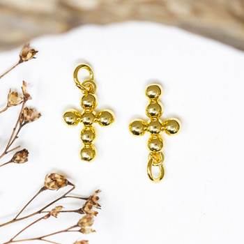 14K Gold Plated 15x10mm Beaded Cross Charm