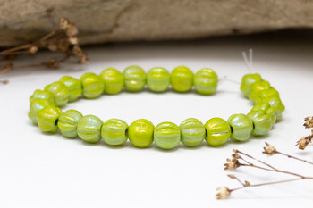 Czech Glass 6mm Large Hole Melon Beads - Avocado with AB Finish