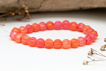 Czech Glass 6mm Large Hole Melon Beads - Orange Etched Metallic Pink Finishes