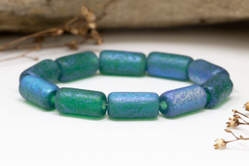 Czech Glass 14x7mm Large Hole Tube Beads - Emerald with AB Finishes