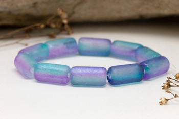 Czech Glass 14x7mm Large Hole Tube Beads - Baby Blue with Etched AB Metallic Purple Pansy Finishes