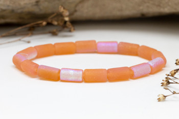 Czech Glass 9x5mm Tube Beads - Peach with Etched AB Finishes