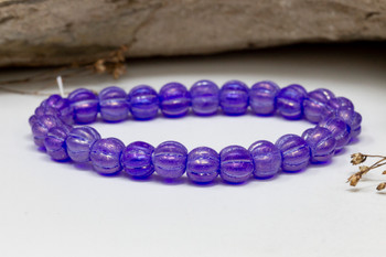Czech Glass 8mm Large Hole Melon Beads - Sapphire with Pink Blue Finishes