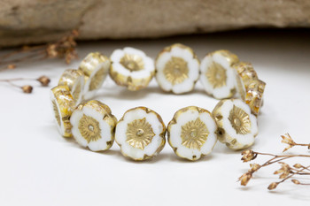 Czech Glass 12mm Hibiscus - Ivory Gold Wash