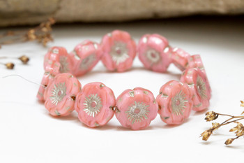 Czech Glass 12mm Hibiscus - Dusty Rose Silver Finish