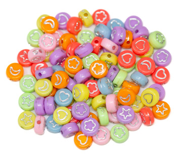 Acrylic Star Moon Heart 7mm Flower Mix - 100 Beads