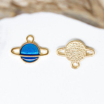 Gold Plated Enamel 12x16mm Blue Planet Universe Charm