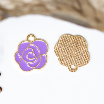 Gold Plated Enamel 15x14mm Purple Rose Charm