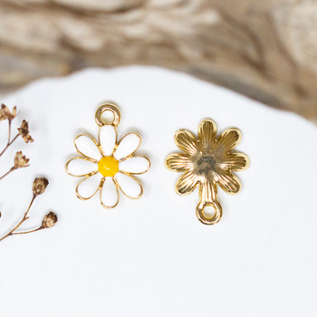 Gold Plated Enamel 17x14mm White Flower Charm