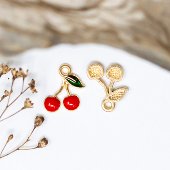 Gold Plated Enamel 13x12mm Red Cherries Charm