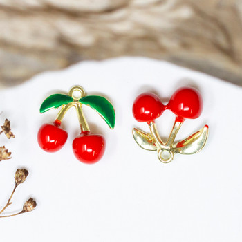 Gold Plated Enamel 14x15mm Red Cherries Charm