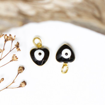 Enamel 10x8mm Black Evil Eye Heart Charm