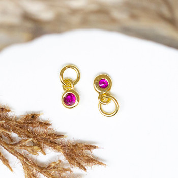 Gold Plated Micro Pave 4.5mm Magenta Coin Charm