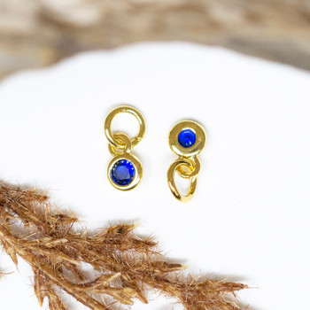 Gold Plated Micro Pave 4.5mm Blue Coin Charm