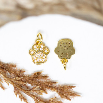 Gold Plated Micro Pave 10x8mm Paw Print Charm