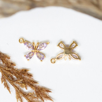 Gold Plated Micro Pave Lilac 10.5x15mm Butterfly Charm