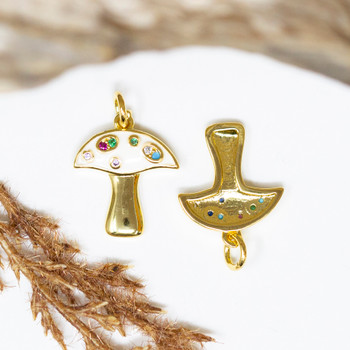 Gold Plated Micro Pave Enamel 14x16mm White Mushroom Charm