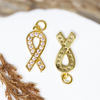 Gold Plated Micro Pave 21x9mm Awareness Ribbon Charm