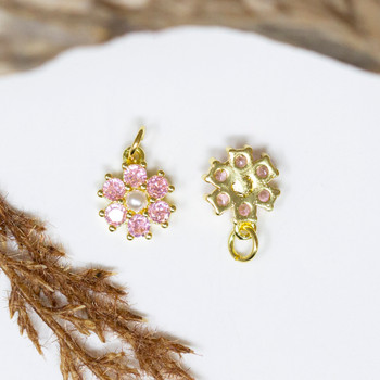 Micro Pave 10.5mm Pink Pearl Flower Charm