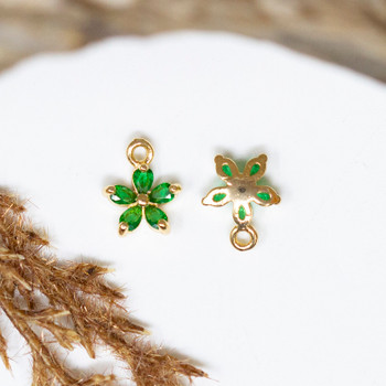 Gold Plated Micro Pave 8mm Green Tiny Flower Charm