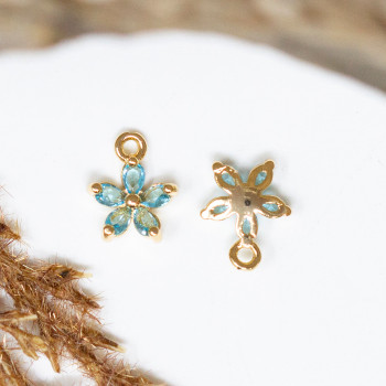 Gold Plated Micro Pave 8mm Blue Tiny Flower Charm