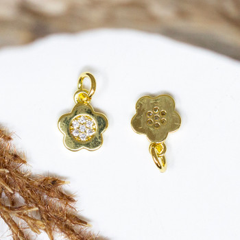 Gold Plated Micro Pave 8mm 5 Petal Flower Charm