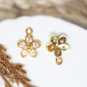 Gold Plated Micro Pave 11mm 5 Petal Flower Charm