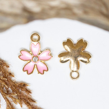 Gold Plated Micro Pave 17x14mm Light Pink Sakura Flower Charm